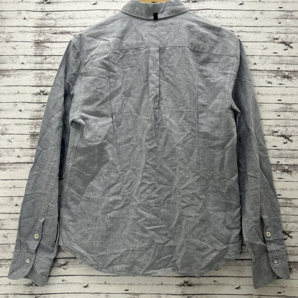 Rag & Bone Shirt Mens Medium Gray Chambray Linen Cotton Button Up Tailored Fit - Picture 3 of 13